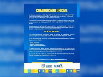 Prefeitura de São Miguel do Tapuio proíbe saída de ônibus do centro da cidade